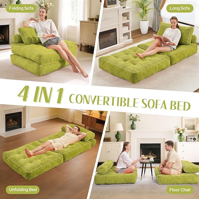 HABUTWAY Folding Sofa Bed, Convertible Sleeper Chair Bed w/Dual-Pillow & Handle - Image 7