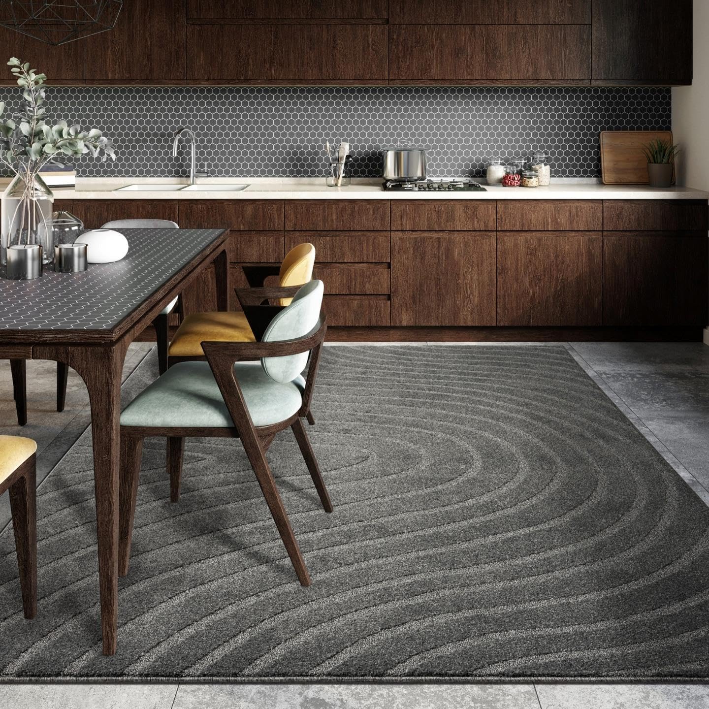 LUXE WEAVERS Modern Geometric Wave Anthracite 9x12 Area Rug