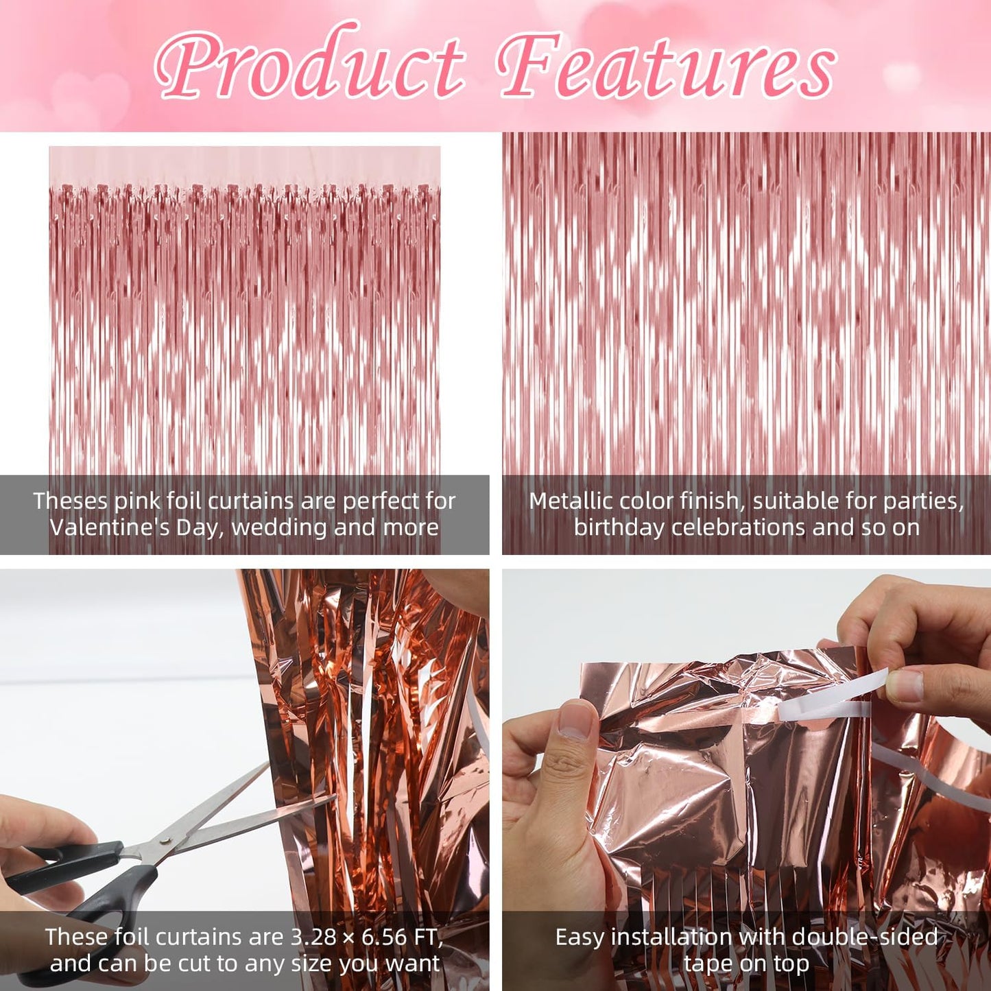 3 Pack Rose Gold Backdrop Birthday Decorations Foil Curtain Backdrop Bachelorette Party Decorations Rose Gold Party Decor Streamers Groovy Birthday Party Decorations