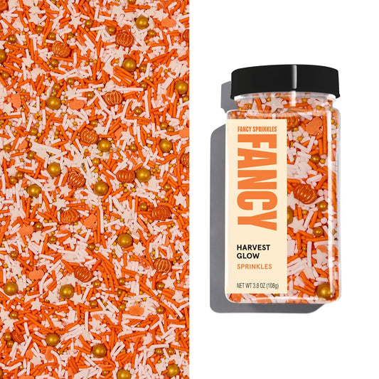 Fancy Sprinkles Limited Edition Fall and Halloween Harvest Glow Crunchy Sprinkles in White and Orange with Candy Pumpkin Pieces (0.5c)