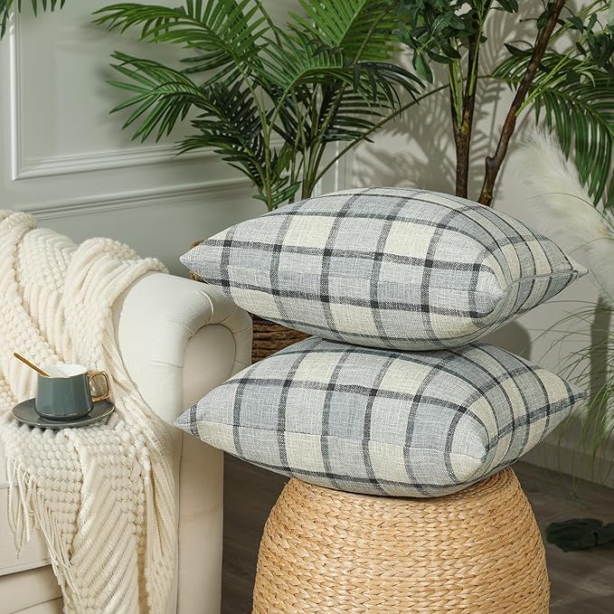 Stellhome Pack of 2 Lumbar Linen Buffalo Check Throw Pillow Covers Farmhouse - Image 2