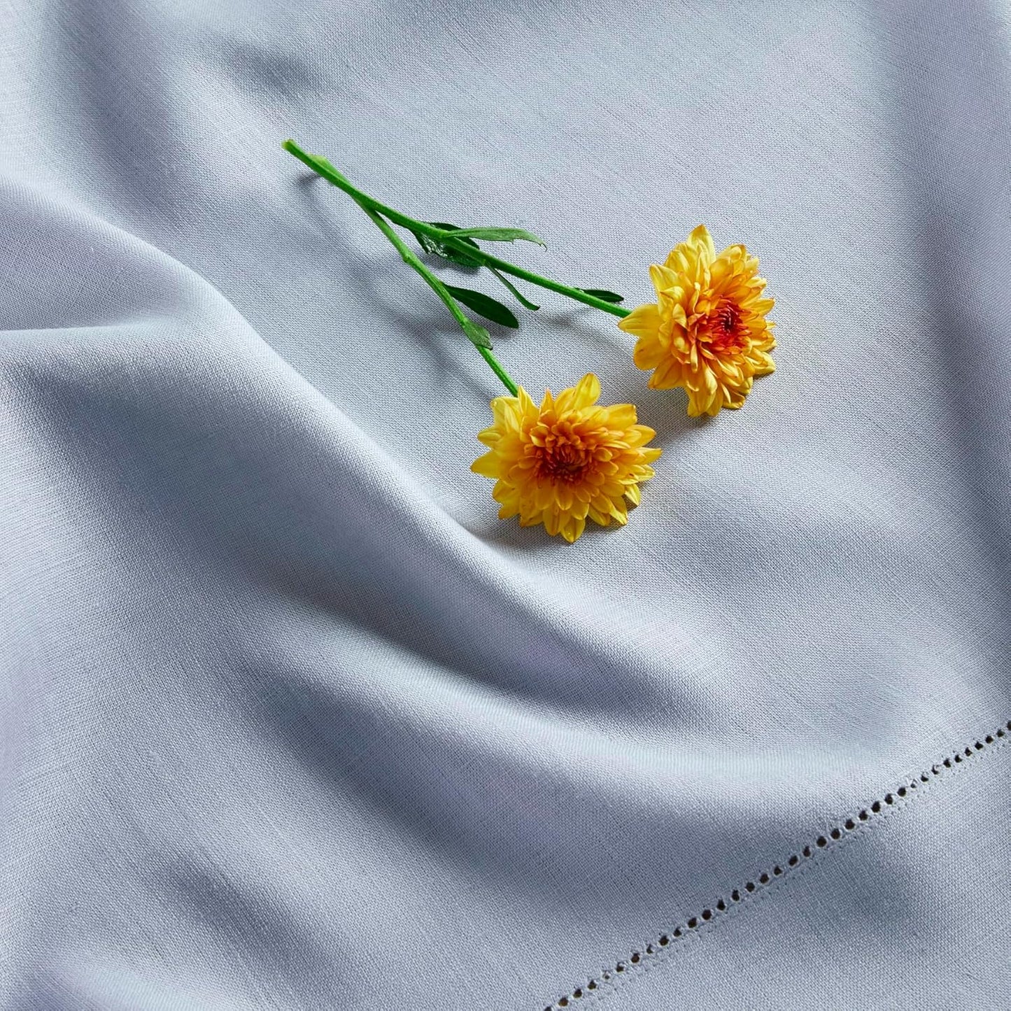 Solino Home Dusty Blue Linen Tablecloth 60 x 108 Inch - 100% Pure Linen Hemstitch Table Cloth for Rectangle Tables - Classic Hemstitch, Machine Washable Tablecloth for Fall, Autumn, Thanksgiving