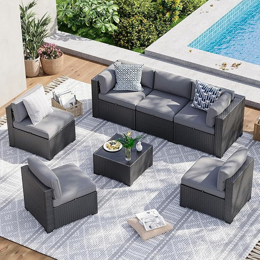 Aoxun 7 Piece Patio Furniture Set Wicker Rattan Patio Sectional Sofa Set by Aoxun