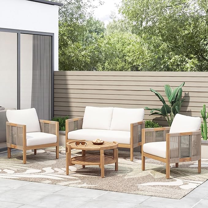 Christopher Knight Home 4-Piece Acacia Wood Patio Furniture Set by ChristopherKnightHome