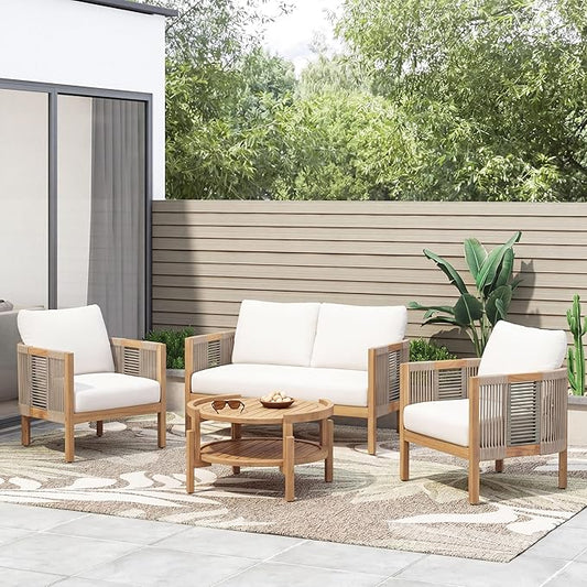 Christopher Knight Home 4-Piece Acacia Wood Patio Furniture Set by ChristopherKnightHome