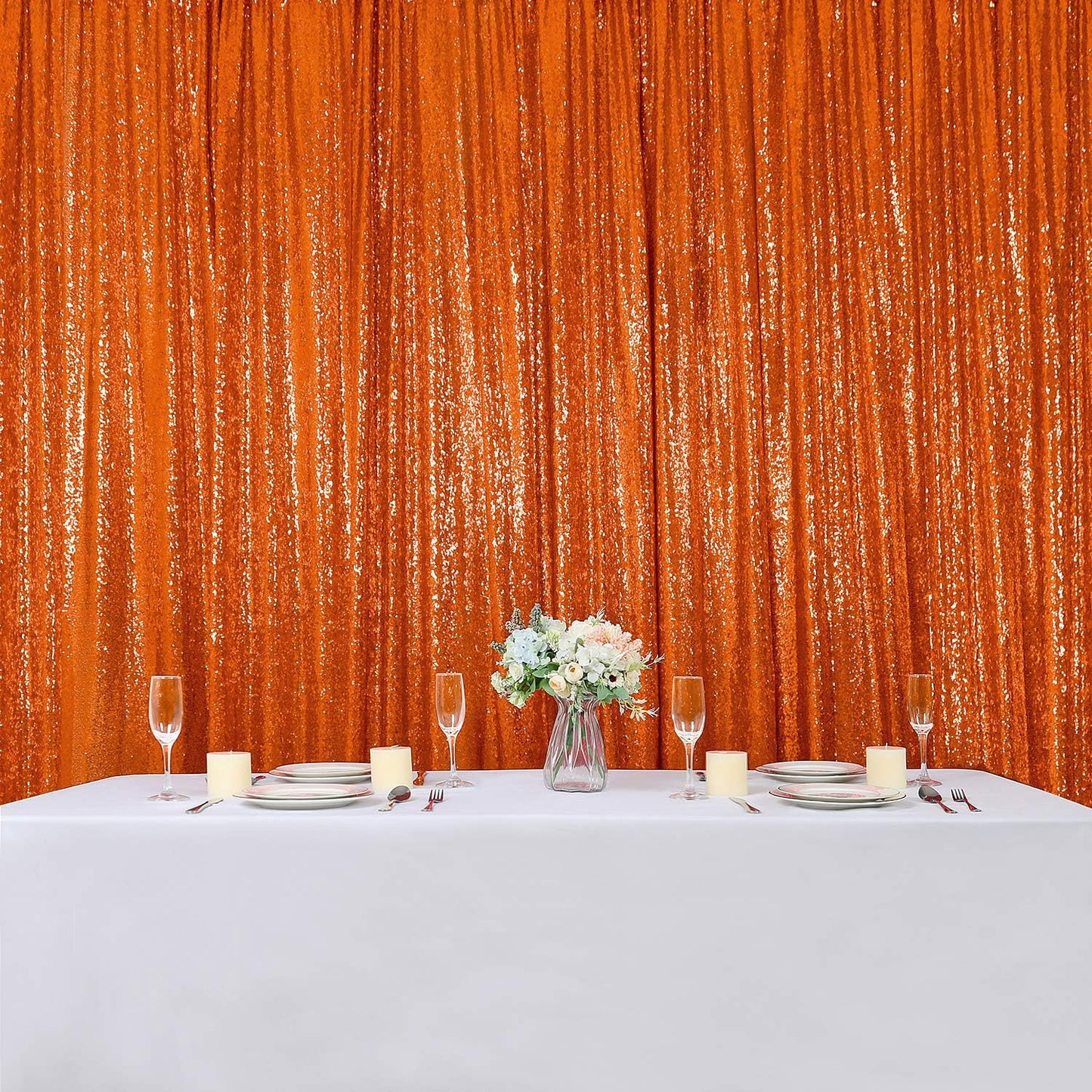 Hahuho Orange Sequin Backdrop Curtain, 4PCS 2FTx8FT Glitter Backdrop Curtain for Parties, Christmas, Wedding, Party Decoration（4 Panels, 2FT x 8FT, Orange