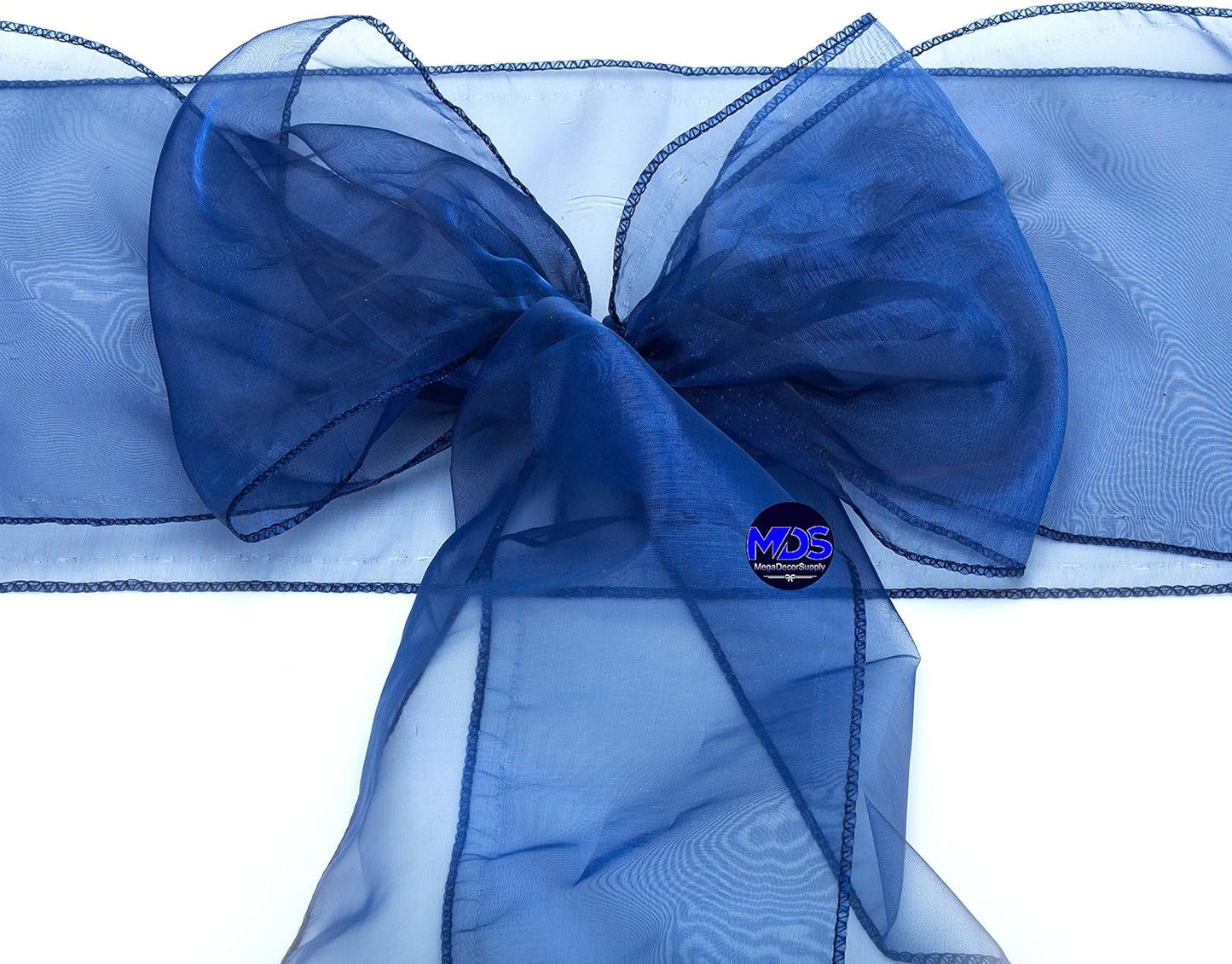 MDS Pack of 150 PCS Organza Chair Sashes Wider Dining Chair Bows Ribbon Tie Back for Wedding Party Birthday Bridal Shower Reception Event Banquet Home Chair Cover Decoration - Navy Blue