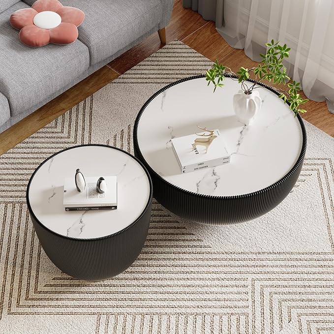 Round Marble Coffee Table Set of 2, 2 Piece Coffee Table and End Table - Image 4