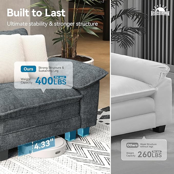 SUNSHINE VALLEY Sofa and Loveseat Set, Oversized Chenille Modular Love seat and - Image 7