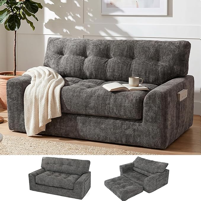 MONVANE 55.5" Convertible Loveseat Sofa, 2-in-1 Boneless Sleeper Sofa Bed Futon by MONVANE