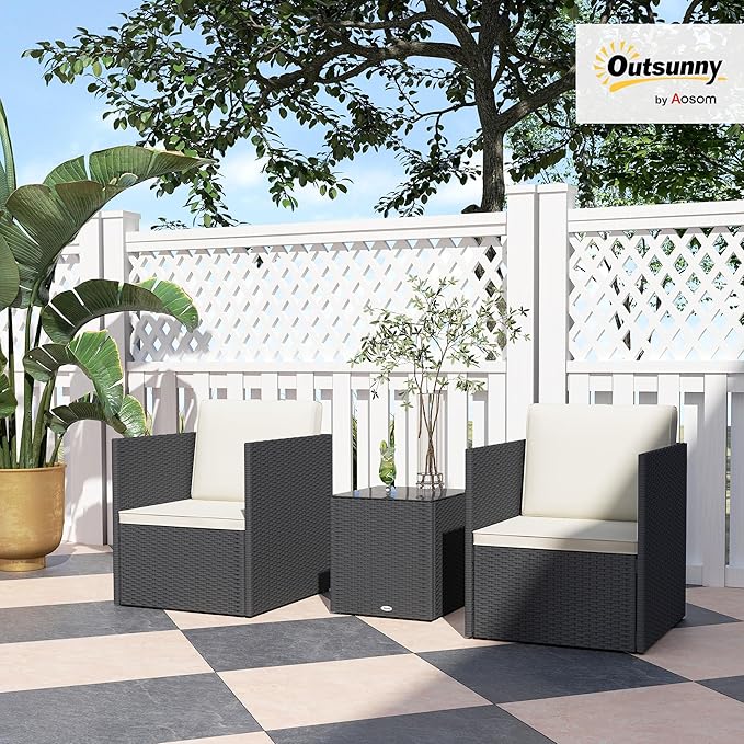 Outsunny 3 Piece Patio Furniture Set, Folding Outdoor Wicker Bistro Set - Image 2