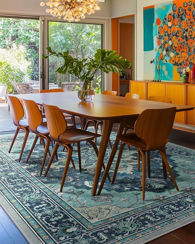 RELEANY Area Rugs 8'x10' Washable Non-Slip, Floral Vintage Distress Print - Image 3