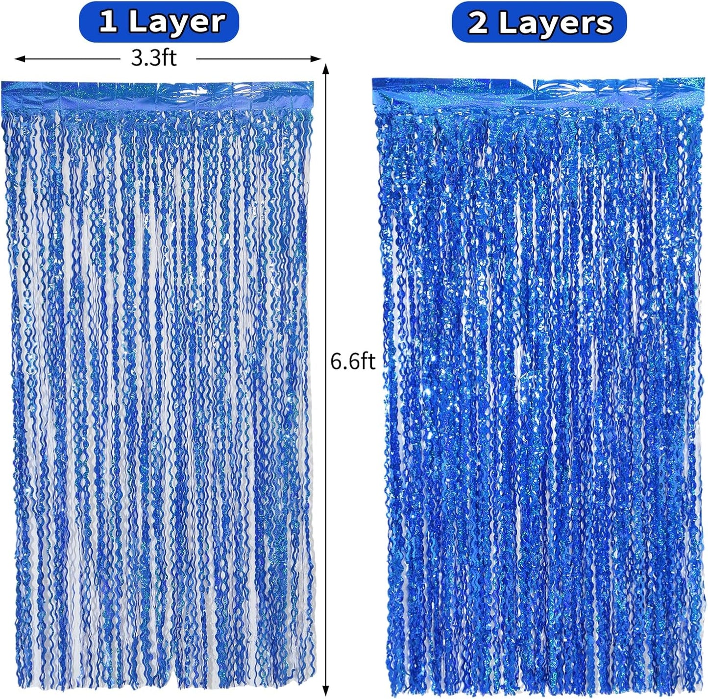 4 Pack 3.3 ft x 6.6 Wavy Sparkle Dark Blue Foil Fringe Backdrop Curtain - Navy Blue Streamer Backdrop Tinsel Curtains for Door Streamers Ocean Birthday Party Decorations Disco Party
