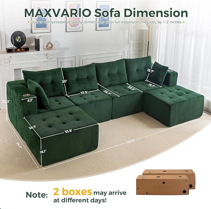 MAXYOYO 129.5" Modular Sectional Sofa Couch, U Shaped Modern Cloud Couch - Image 3