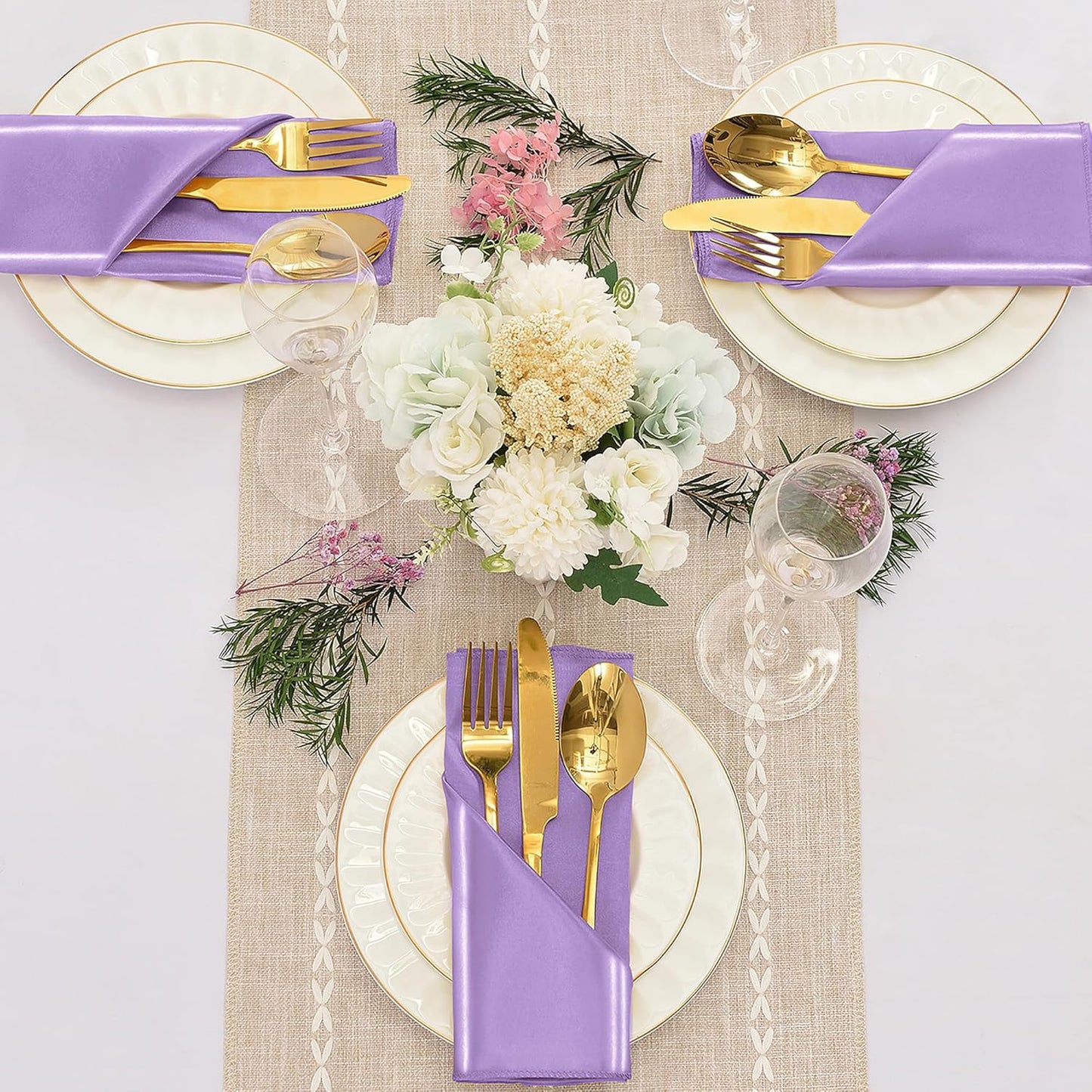 50 Pieces Lavender Satin Napkins, 17" x 17" Square Table Napkins, Silky Soft Smooth Washable Napkins for Restaurant, Weddings, Dinner, Party Decoration