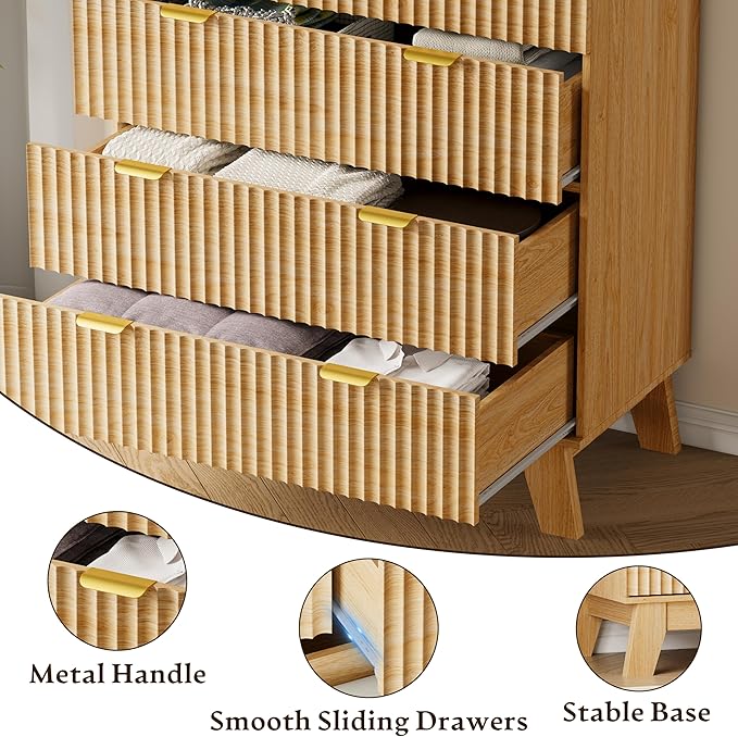 BORNOON 46" Tall Dresser for Bedroom, 6-Drawer Fluted Chest of Drawers - Image 5