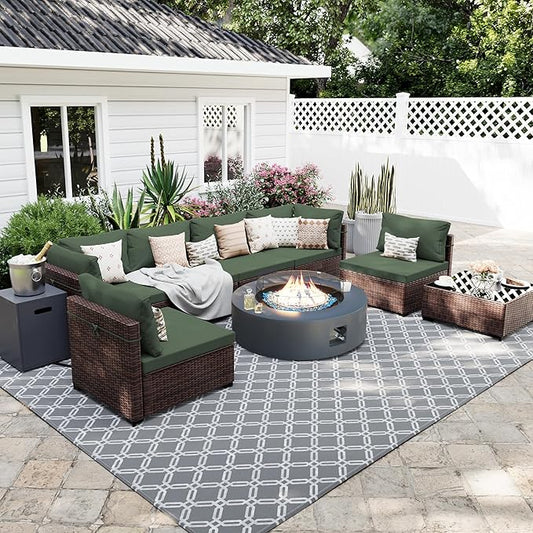 UPHA 9 Pieces Patio Furniture Sets, Wicker Outdoor Sectional Sofa Couch by UPHA