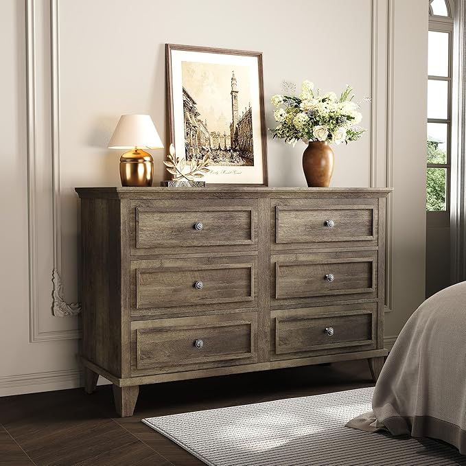 IDEALHOUSE 6 Drawer Dresser, Wooden Storage Chest of Drawers - Image 3
