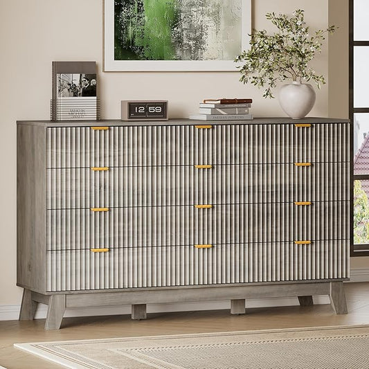 BORNOON 57" Wide Dresser for Bedroom, 12-Drawer Fluted Dresser by BORNOON