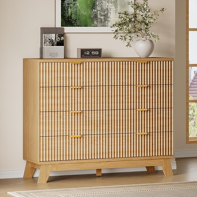 BORNOON Fluted 8 Drawer Tall Dresser, 47.2" Wide Modern Boho Chest of Drawers by BORNOON