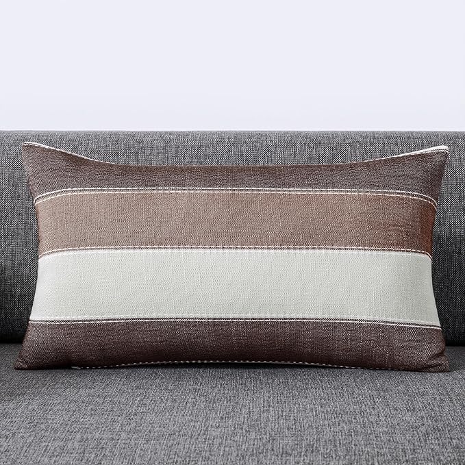 AmHoo Pack of 2 Farmhouse Stripe Check Throw Pillow Covers Set Case Cotton - Image 2