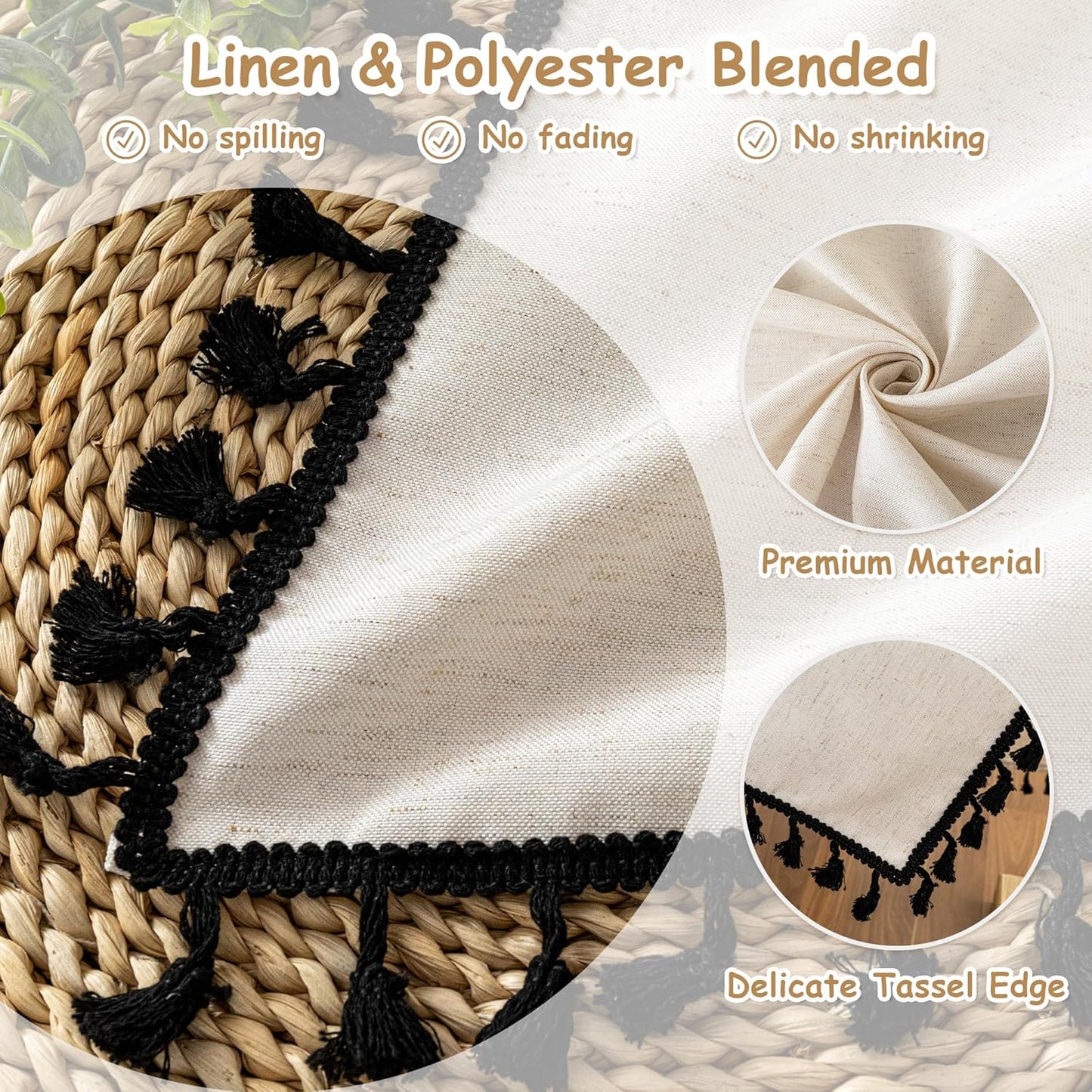 MYSKY HOME Table Cloth 60x102 in Rectangle Table, Cotton Tassel Linen Look Waterproof Tablecloths Farmhouse Tablecloth, Wrinkle Free Table Cover with Black Tassels for Kitchen Dining, Party