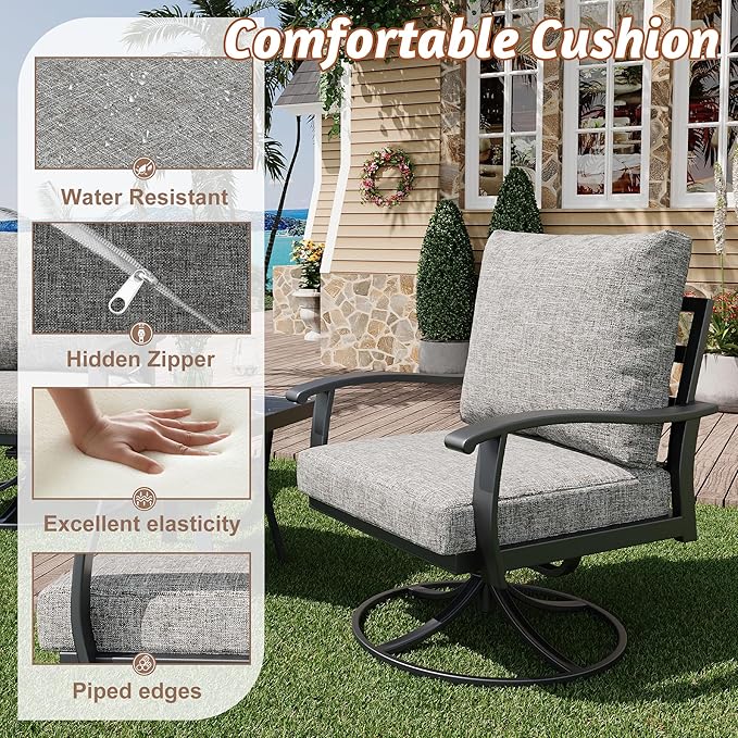 HOMREST Patio Furniture Sets 4 PCS Outdoor Metal Conversation Sets, 360 Degree - Image 4