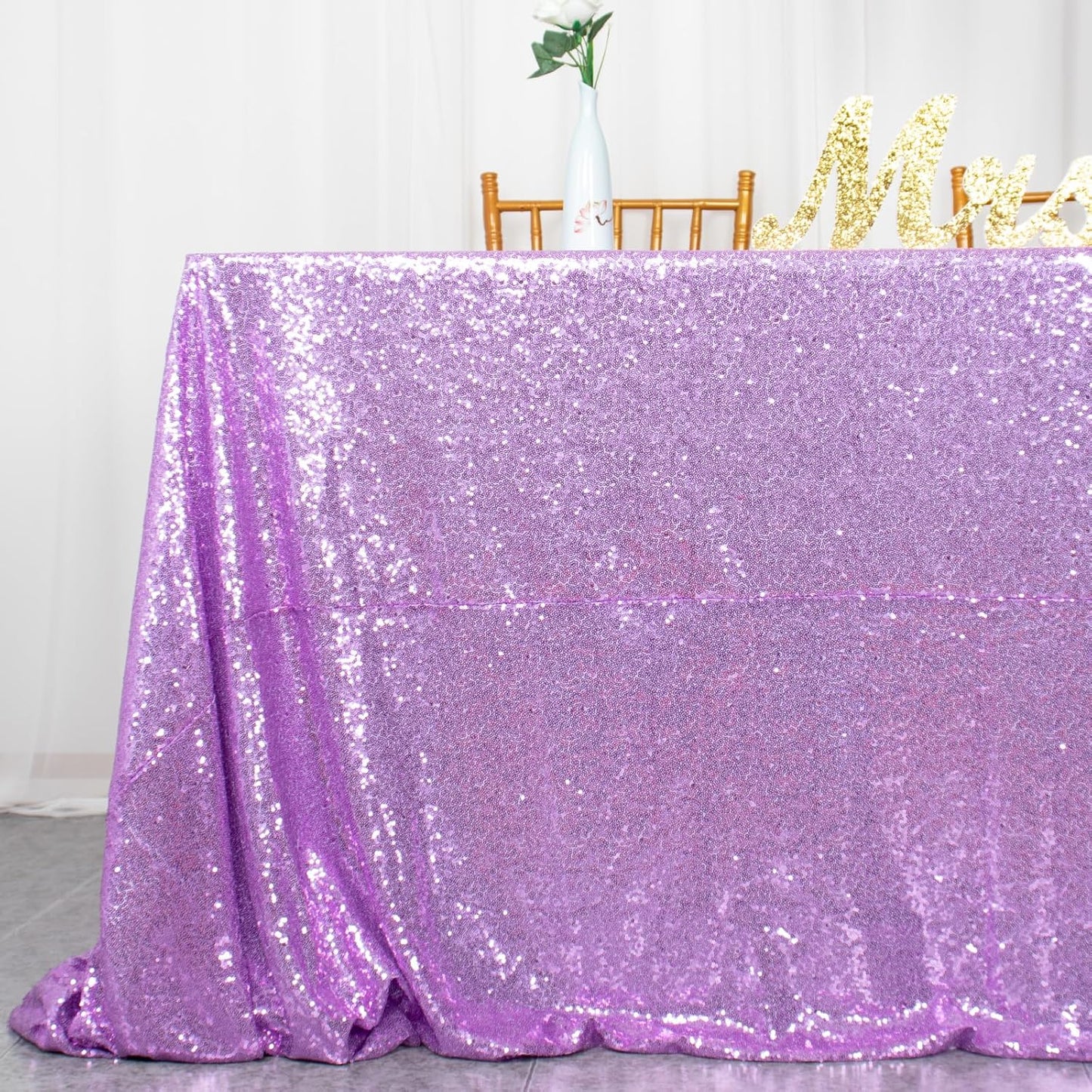 ShinyBeauty Lavender Table Cloths for Party 2 Packs, 72X72 Inch Sequin Tablecloths Square Shimmer Tablecloth Overlay Lilac Tablecloths Rectangular for Wedding, Birthday Tables
