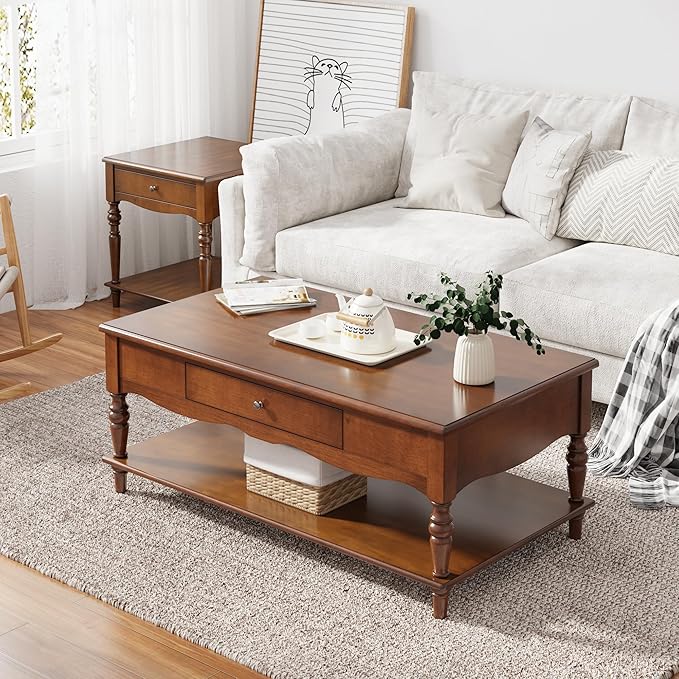 Mid-Century Modern Living Room Coffee Table Set, 2-Piece Solid Wood Living Room - Image 3