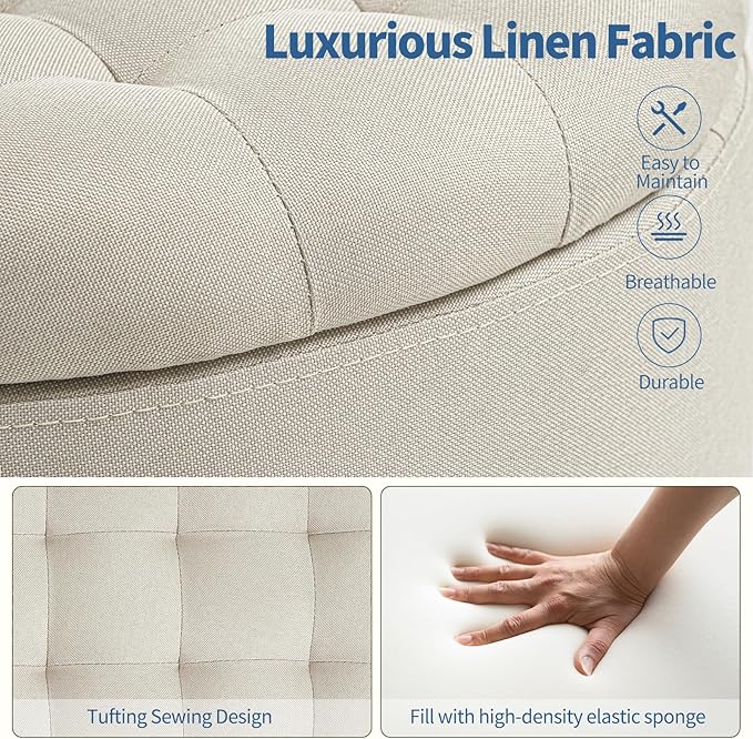 Furniliving Modern Round Storage Ottoman, Button Tufted Ottoman Foot Stools - Image 9