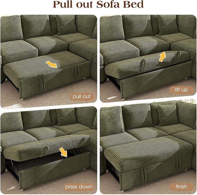 Ihanherry 81-inch Corduroy Modular Sectional Sofa Bed - Image 7
