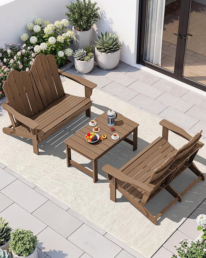 SERWALL Folding Adirondack Bench, HDPE All-Weather Adirondack Loveseat Set of 2 - Image 9
