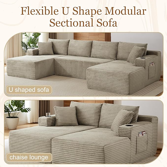 134 Inch Modular Sectional Sleeper Sofa, Boneless Cloud Couch - Image 7