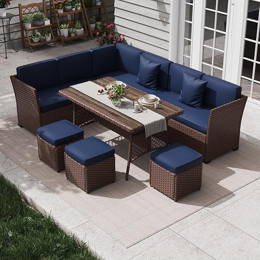KIGOTY 7 Piece Patio Furniture Set, Outdoor PE Wicker Rattan Outdoor Dining Set by KIGOTY