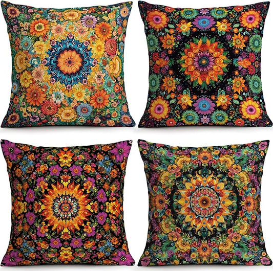OBSEDE Boho Mandala Decorative Throw Pillow Covers 18x18 Set of 4, Vintage by OBSEDE