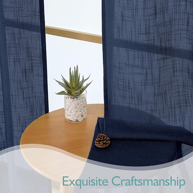Chyhomenyc Extra Long Navy Blue Semi Sheer Curtains 108 Inches Long 2 Panels Set - Image 6
