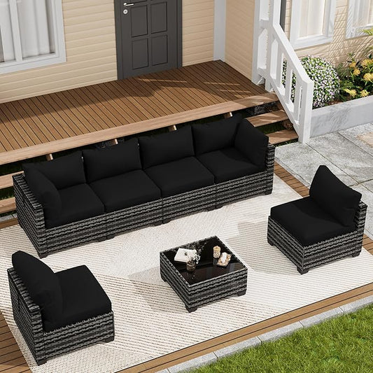 LOUVIXA 7 Piece Outdoor Patio Furniture Set, Outdoor Sectional Sofa, Wicker by LOUVIXA