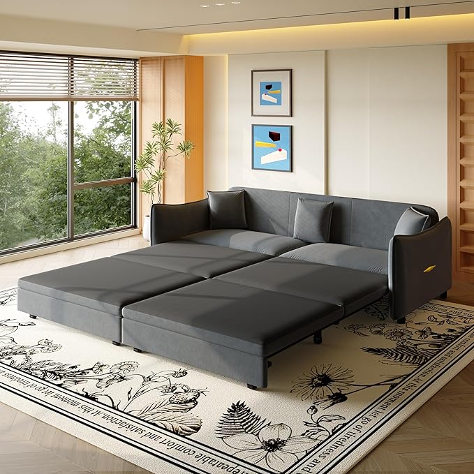 KEIKI 81.9" 3-in-1 Convertible Sofa Bed, Modern Velvet Sleeper Couch by KEIKI