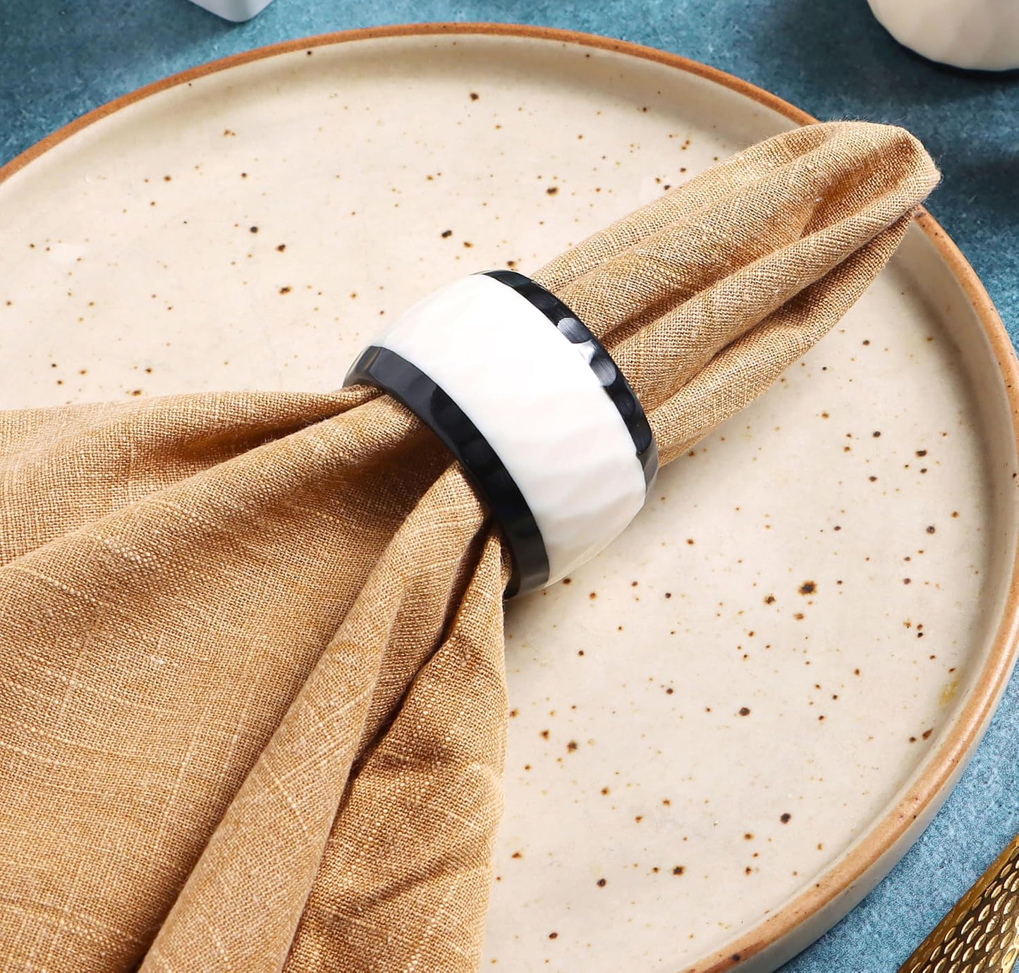 Epoxy Resin Napkin Rings Set of 12 - Elegant for Dinner Parties, Large Gatherings, Special Events & Dining Table Décor| Durable Napkin Rings, Easy to Clean (Black White) - CLEENTABLE