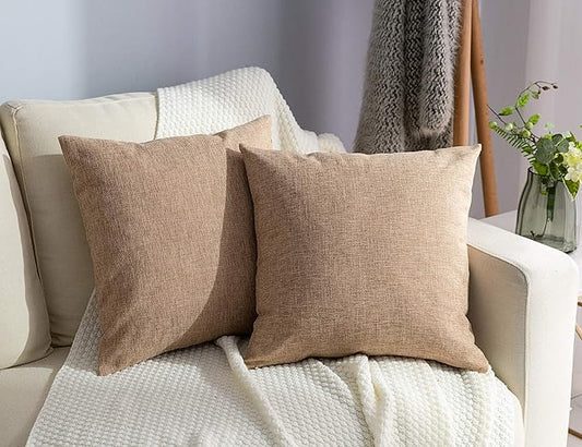 Stellhome Linen Throw Pillow Covers Square Solid Farmhouse Burlap Cushion Covers by Stellhome