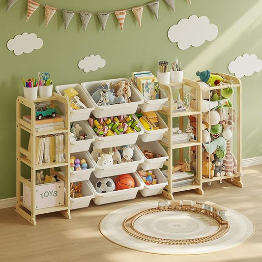 Toy Storage Shelf 3-in-1 Bookshelf & Stuffed Animal Storage & 12 Plastic Bins by AnmonPeelandStickWallpaper