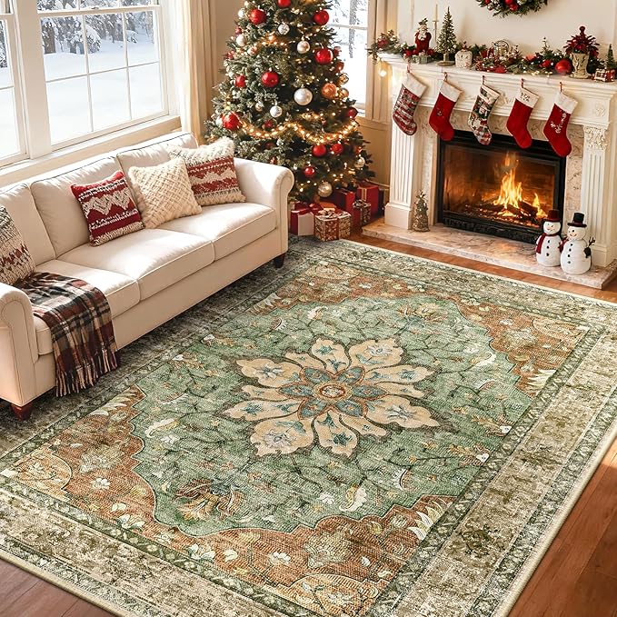 RELEANY Area Rugs 6'x8' Washable Non-Slip, Floral Vintage Distress Print - Image 2
