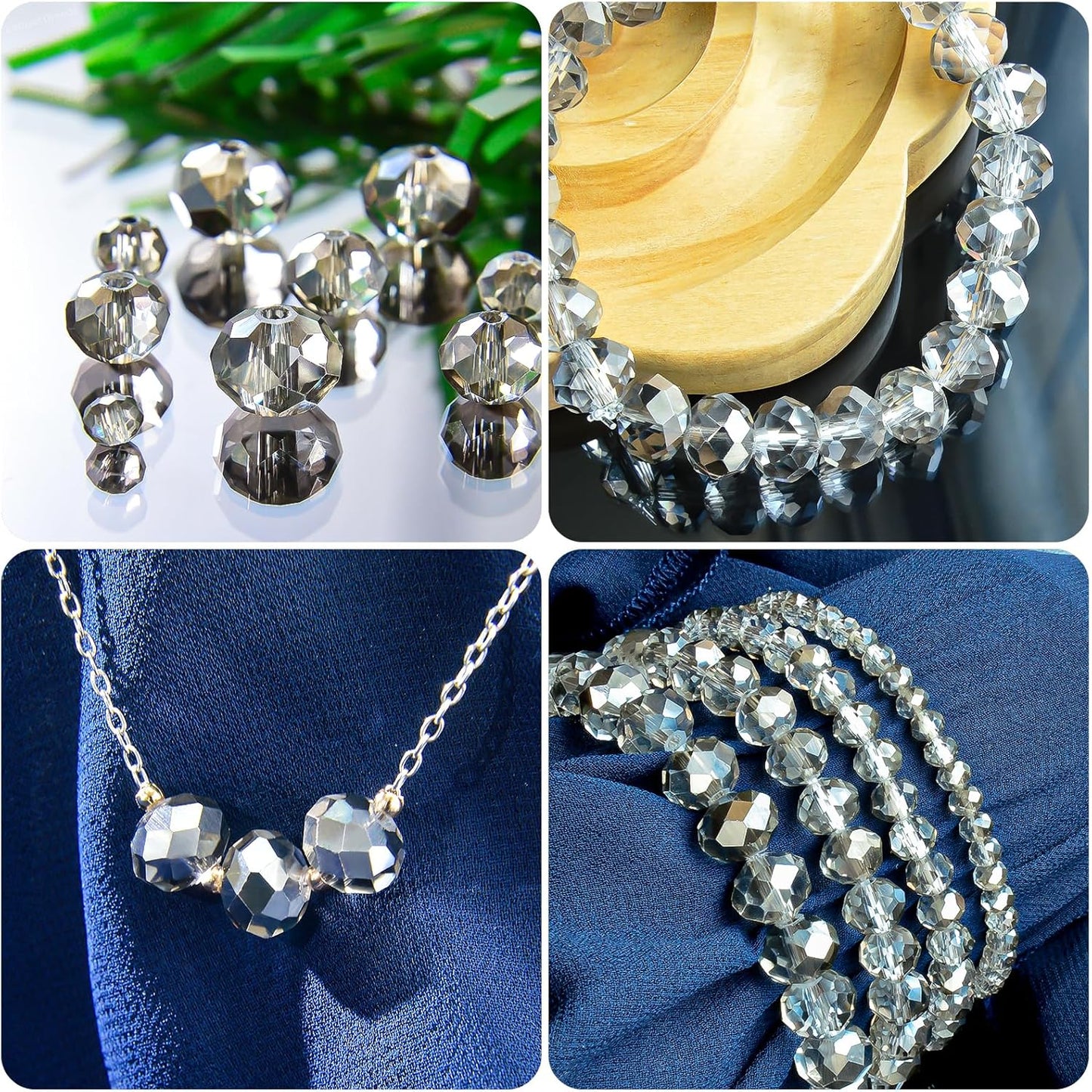 800Pcs 4/6/8/10mm Crystal Glass Beads for Jewelry Making Beads for Bracelets Necklace Pendants Making Supplies(Gray)