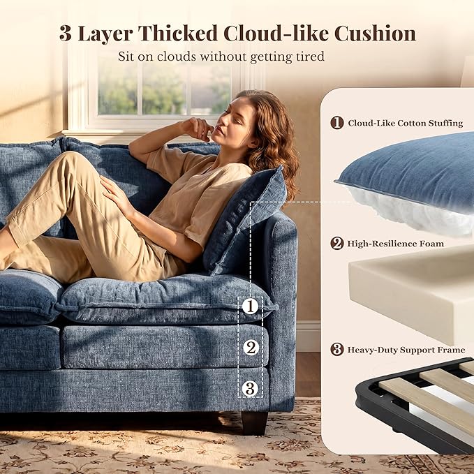Loveseat Sofa with Ottoman, Cloud 3-Layer Cushion, Living Room, in a Box - Image 4