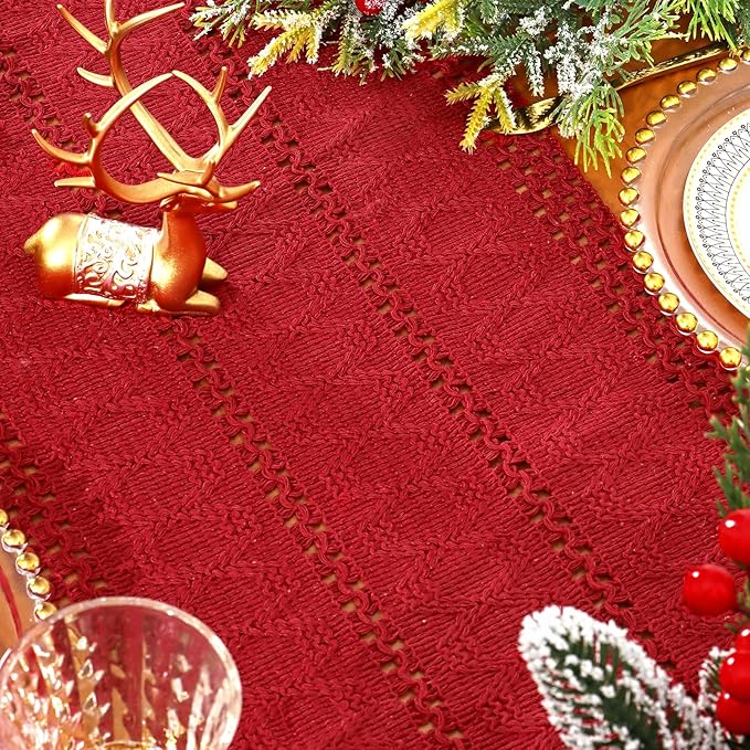 Macrame Table Runner Christmas Red Boho Table Runners - Image 5