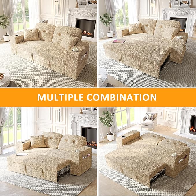 63 Inch Sleeper Sofa Bed, 3 in 1 Pull Out Couch Bed - Image 6