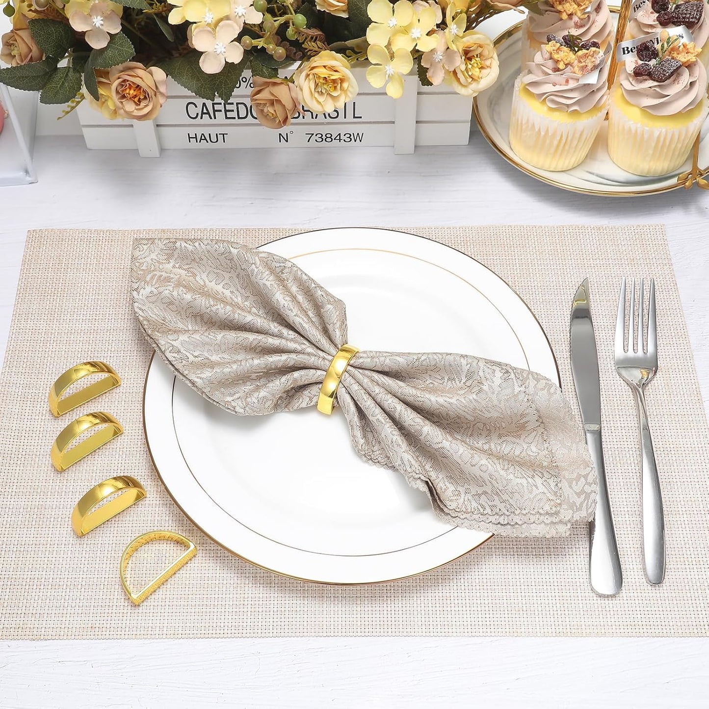 KPOSIYA Napkin Rings Set of 12, Metal Gold Napkin Rings Bulk for Table Settings, D-shape Napkin Holders Rings for Dinner Table Decor, Easter, Fall,Thanksgiving, Christmas, Party,（Brilliant Gold12 pcs）