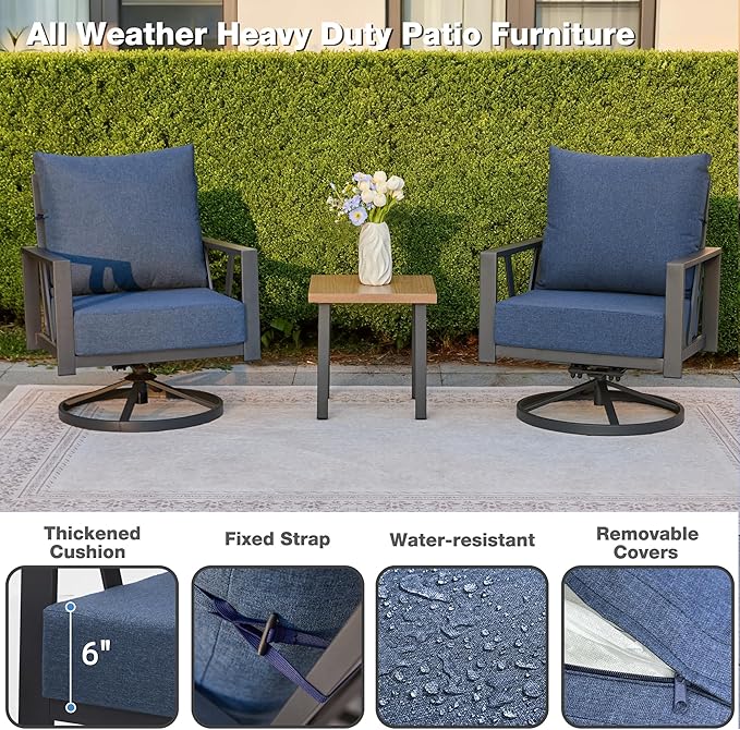 Outdoor Patio Swivel Rocking Chairs Set, Patio Porch Furniture - Image 5