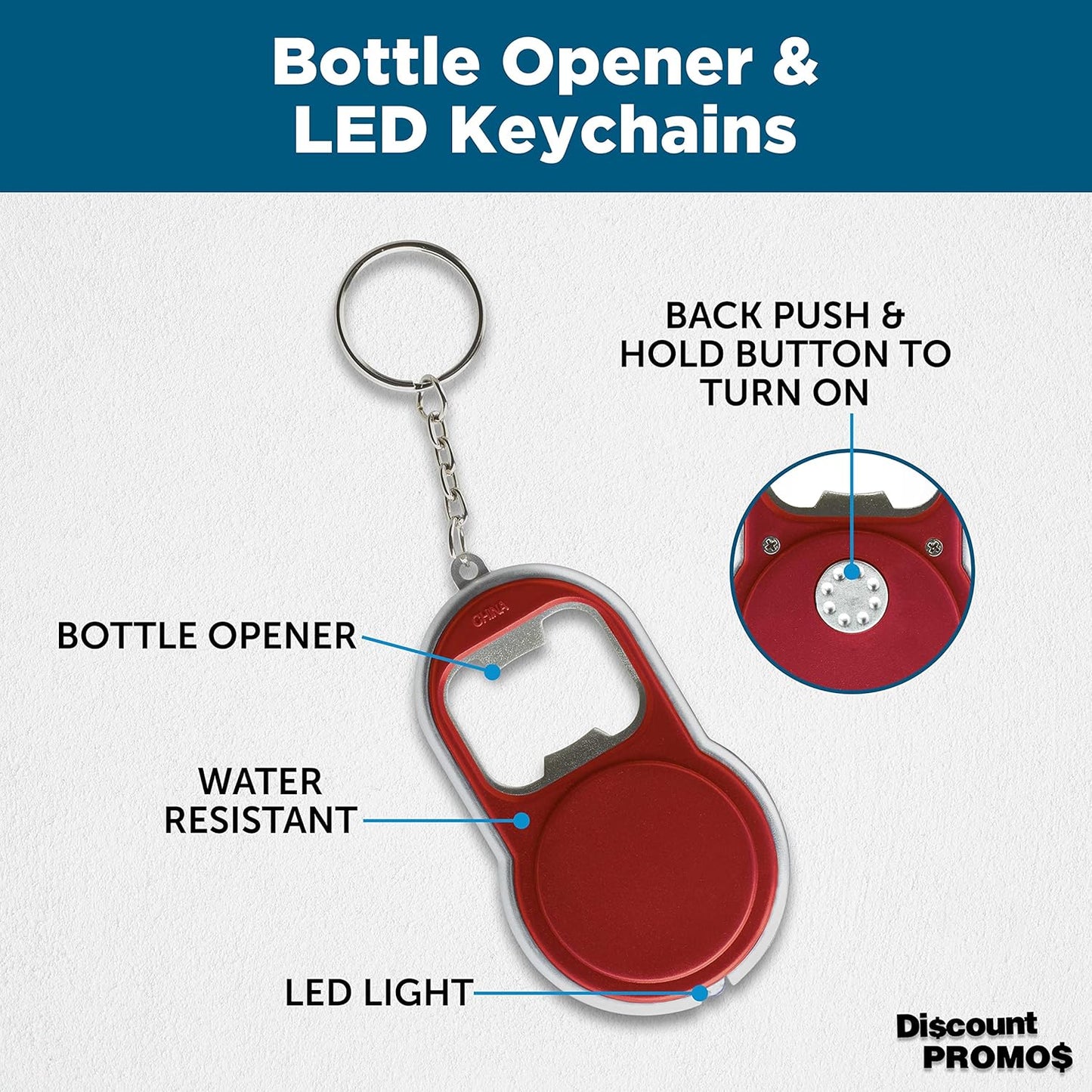 Bottle Opener & LED Keychains Set of 10, Bulk Pack - Perfect for Tradeshows, Party Favors, Other Events - Red