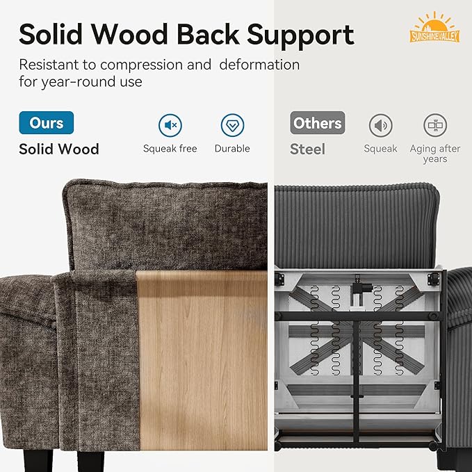 SUNSHINE VALLEY 3 Piece Living Room Sofa Furniture Set, Oversized Chenille 2 - Image 5